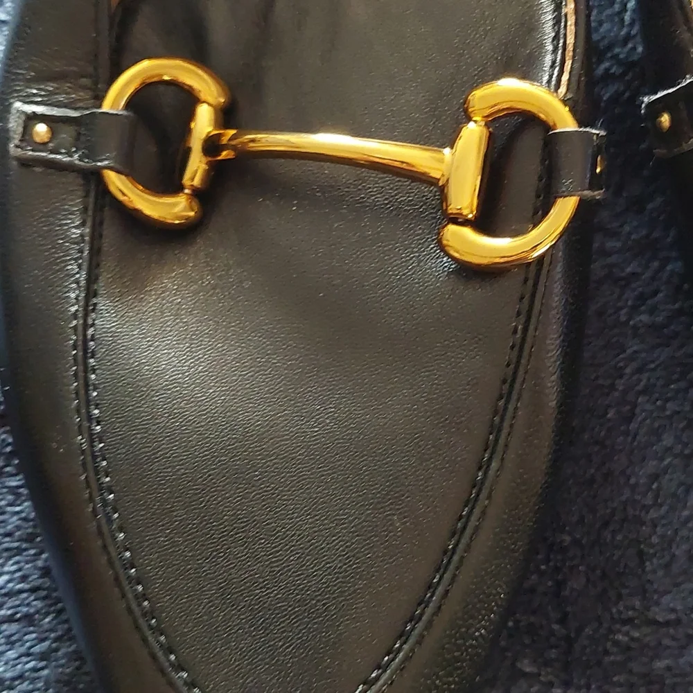 Black Leather Horsebit Loafers with Gold Hardware
